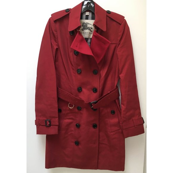 Pristine orig $3,285 Burberry red trench check lining + undercollar SZ UK 8 US 6 - Picture 2 of 11